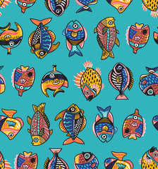 Naklejka premium Underwater life seamless pattern with fishes. Vector illustration