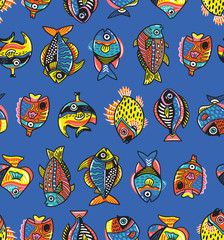 Underwater life seamless pattern with fishes. Vector illustration