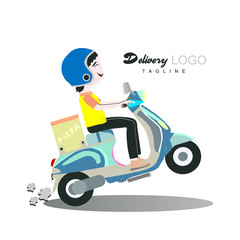 delivery man with motorcycle logo vector