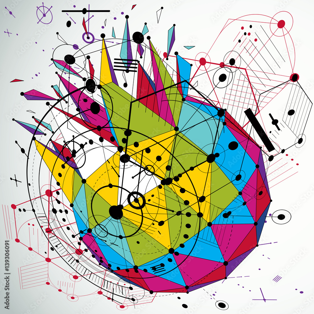 Poster perspective vector wallpaper created in low poly modern style and using bauhaus abstract elements, 3