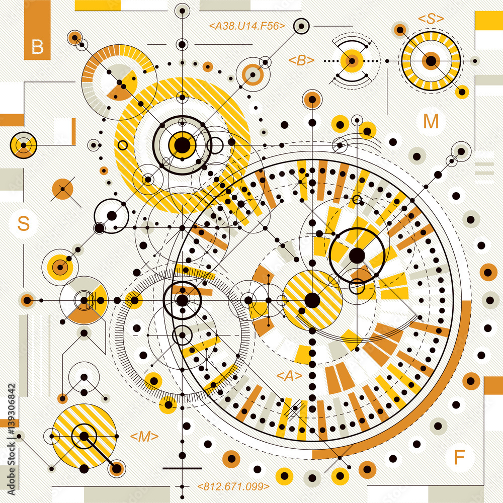 Aufkleber mechanical scheme, vector engineering drawing with geometric parts of mechanism. futuristic industri