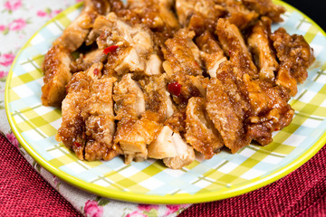 wok fried chicken stir fry with sweet peppers and chinese vegetables