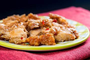 wok fried chicken stir fry with sweet peppers and chinese vegetables