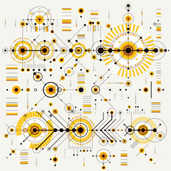Obraz premium Technical plan, engineering draft. Vector drawing of industrial system with mechanical parts, for use in graphic and web design.