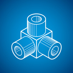 Engineering abstract shape, 3d vector polygonal figure.