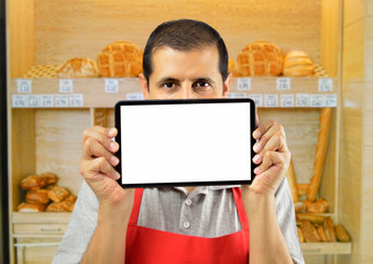 Baker with tablet