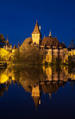 Fototapeta na wymiar Night view of Vajdahunyad castle in Budapest