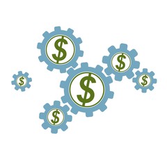 Financial System conceptual logo, unique vector symbol. Dollar signs, circulation of money.