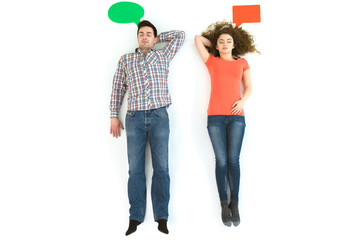 The couple sleeping near the dialog signs. View from above