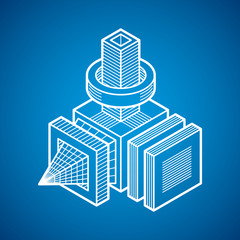 Abstract vector geometric form, 3D polygonal shape.