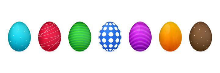 Easter eggs of different colors and ornate. Colorful eggs