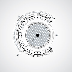 Vector engineering technological background, futuristic technical plan, black and white mechanism. Mechanical scheme, abstract industrial design can be used as website background.