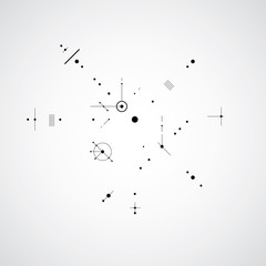 Fototapeta premium Bauhaus art composition, decorative modular monochrome vector wallpaper with circles and grid. Retro style pattern, graphic backdrop for use as booklet cover template.
