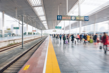 Railroad Platform from modern railway station in city of China.