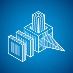 3d abstract isometric construction, vector polygonal shape.