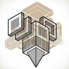 3d abstract isometric construction, vector polygonal shape.