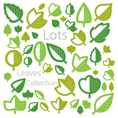 Hand-drawn illustration of simple tree leaves isolated. Green foliage, spring herbs collection. Vector botanical symbols can be used as design elements in ecology conservation theme.