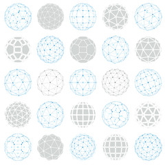 Set of perspective technology shapes, polygonal wireframe objects collection. Abstract faceted elements for use as design structures on communication technology theme