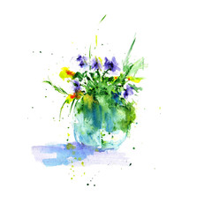 Bouquet of flowers. Watercolor flowers on white background. Abstract illustration.