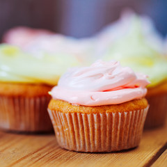 Dessert Sweet Gourmet Cupcakes With Multi-colored Frosting