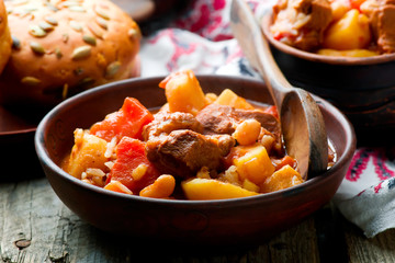 Hungarian Cholent Slow Cooker Beef-Stew.rustic style.