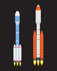 Vector technology ship rocket cartoon design for startup innovation product and cosmos fantasy space launch graphic exploration.
