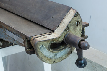 The carpenter was working furniture wood in studio , Soft-focus image