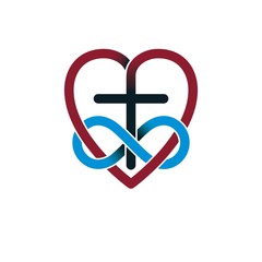 Obraz premium Everlasting Love of God vector creative symbol design combined with infinity endless loop and Christian Cross and heart, vector logo or sign.
