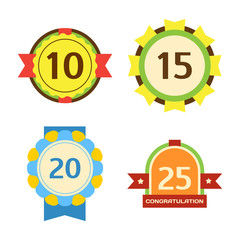 Birthday badge banner design flat set celebration emblem anniversary card date and paper sticker invitation with number day for typography vector illustration symbol.