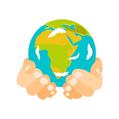 Globe earth in hand icon vector illustration.