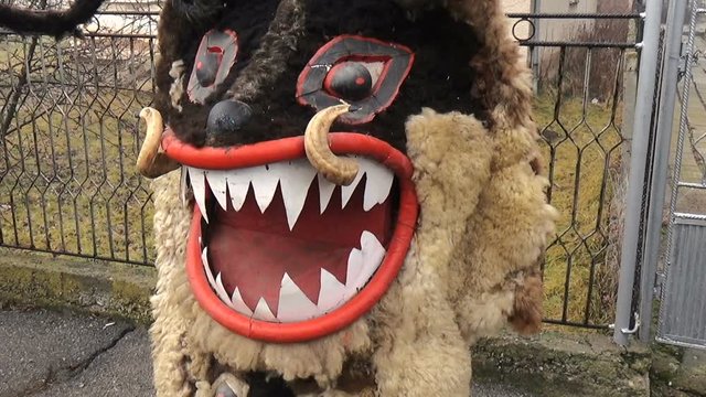 Kukeri Bulgarian mummers' masks on Surva celebration old tradition left from pagan times in Bulgaria