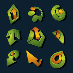 Obraz premium Vector 3d simple navigation pictograms collection. Set of green corporate abstract design elements. Arrows and circular web icons.