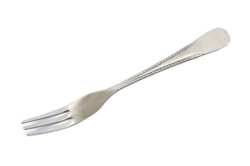 Silver fork on white background.Stainless steel fork isolated.Fork fruit isolated