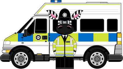 Cute Cartoon Policeman and Police Van