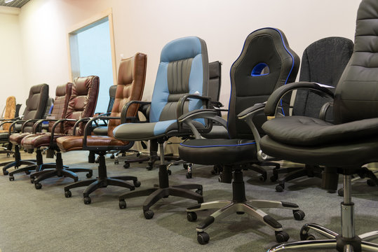 Office Chairs In Store Standing In A Row