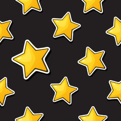 Vector illustration. Seamless pattern. Falling golden stars on black  background. Decoration for gift paper, prints for clothes, textiles, wallpapers
