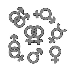 Vector illustration. Hand drawn sketch of gender symbols with scribble. Gender pictograms. Retro vintage element for greeting cards, posters, prints for clothes, banners, signboard, showcases 