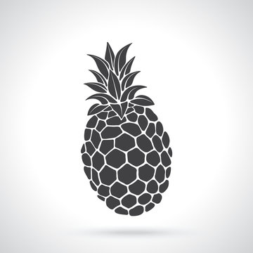Vector illustration. Silhouette of tropical fruit pineapple. Healthy vegetarian food. Template or pattern. Decoration for greeting cards, wallpapers, emblems