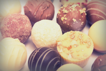 Close up of a selection of delicious chocolates
