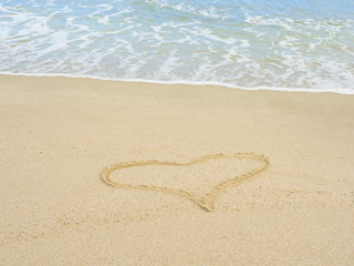 Heart on beach with wave