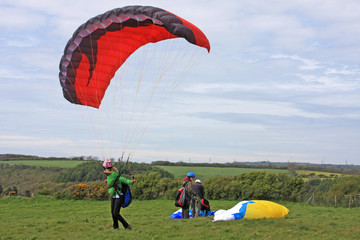 Paragliders preparing to launch