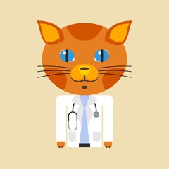 Editable Vector of Doctor Cat Character in Flat Cartoon Style for Children Book Illustration About Profession Concept