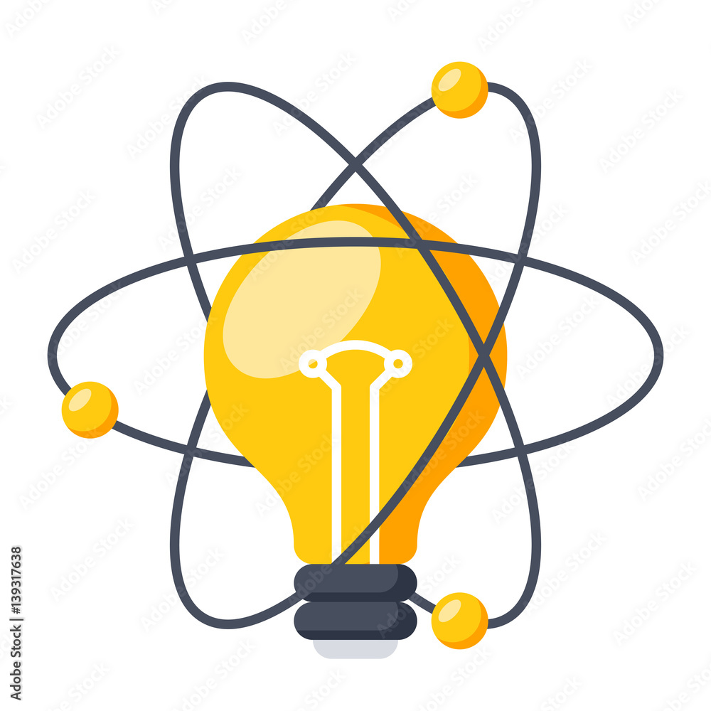 Wall mural concept of light bulb and atom for science