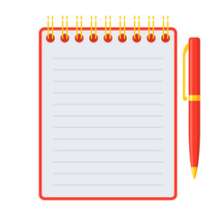 Notebook with pen, vector illustration in flat style
