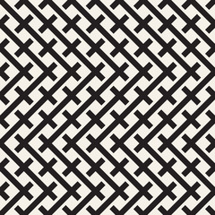 Weave Seamless Pattern. Braiding Background of Intersecting Stripes Lattice. Black and White Geometric Vector Illustration.