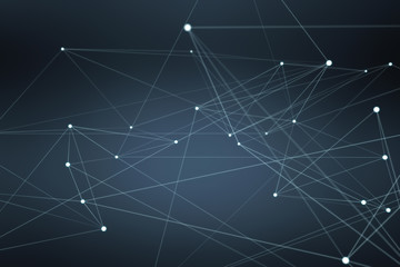 Floating white and blue glowing dot network 3D rendering