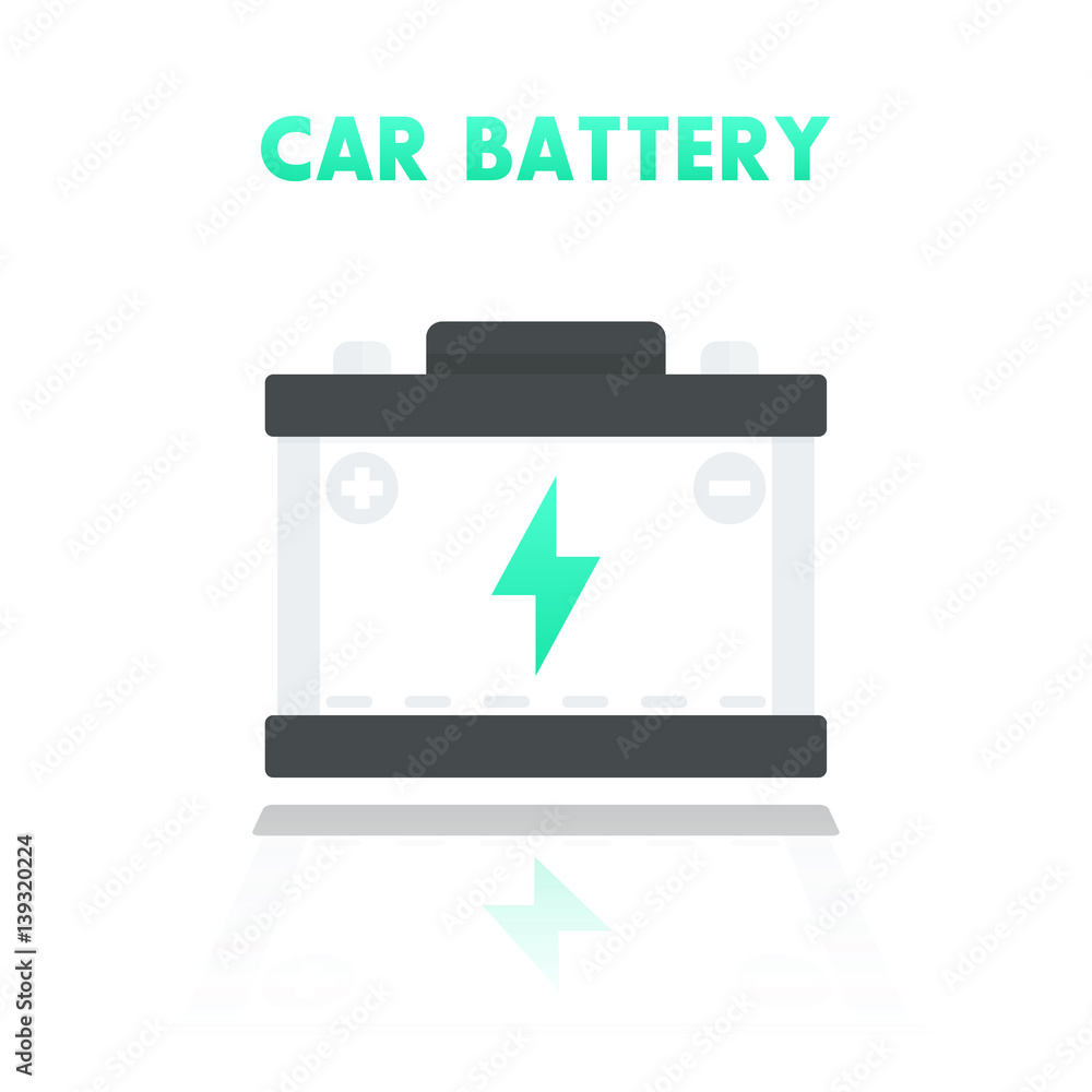 Sticker car battery, accumulator icon in flat style