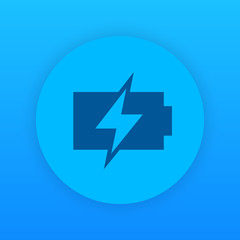 charging battery icon, round pictogram