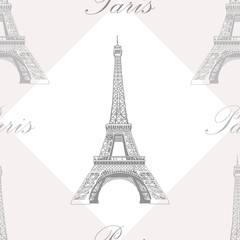 Fototapeta na wymiar Seamless pattern with Eiffel tower on grey and white background