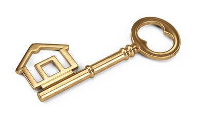 Gold Home Kay isolated on white. 3d illustration